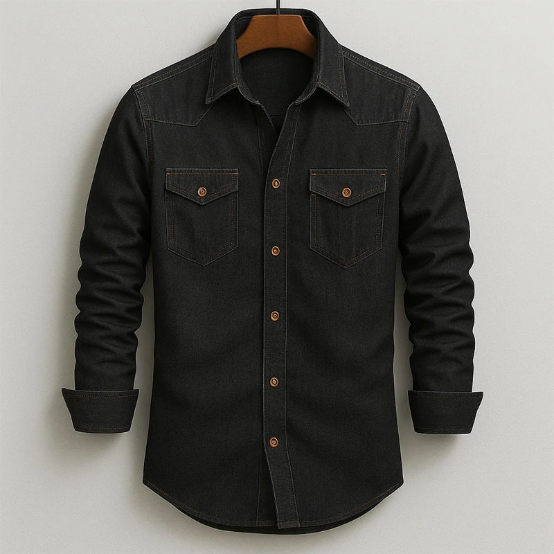 Men’s Rugged Dual-Pocket Denim Button-Up Shirt