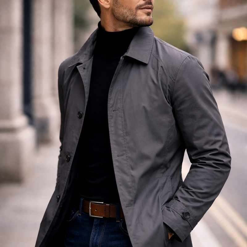 Men’s Quilted Mid-Length Notch Lapel Jacket