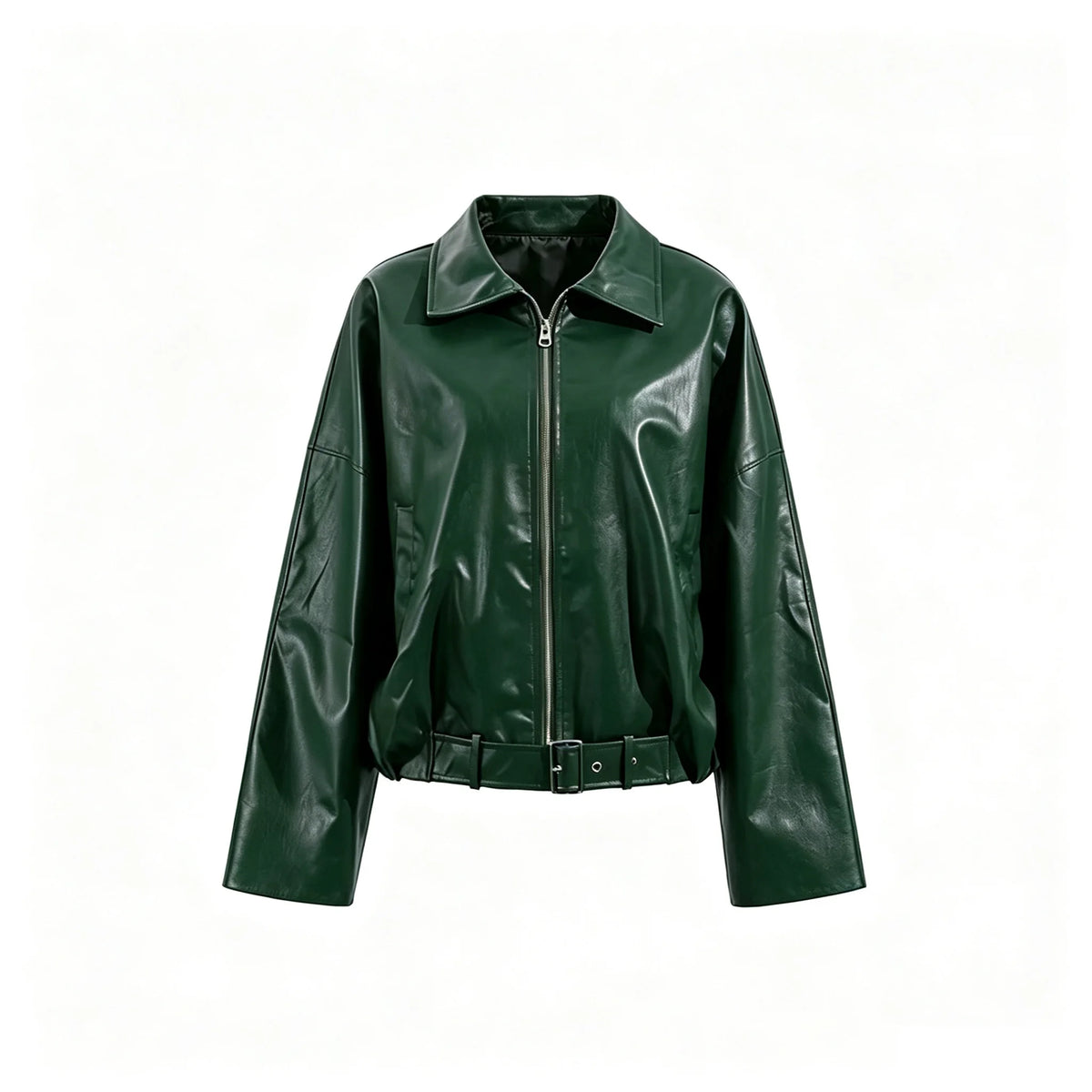 Vintage Belted Faux-Leather Bomber Jacket – Espresso & Onyx Edition