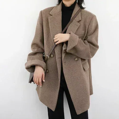 Women's Mid-Length Wool Blend Blazer Coat
