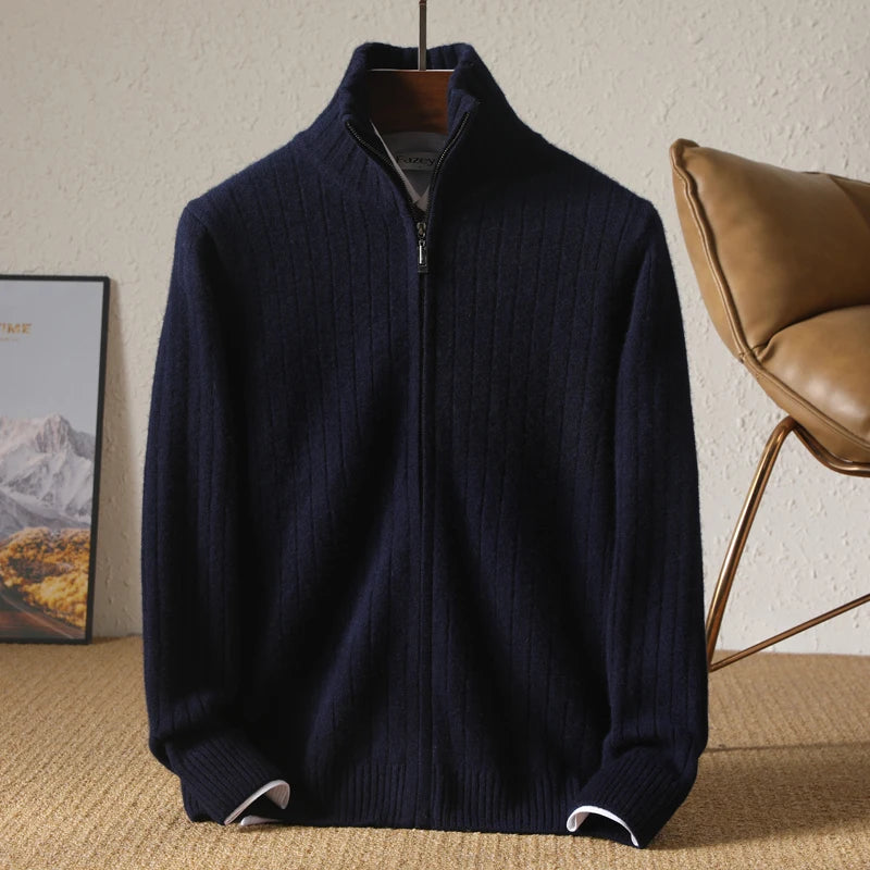 Luxe Off-White Full-Zip Knit Cardigan