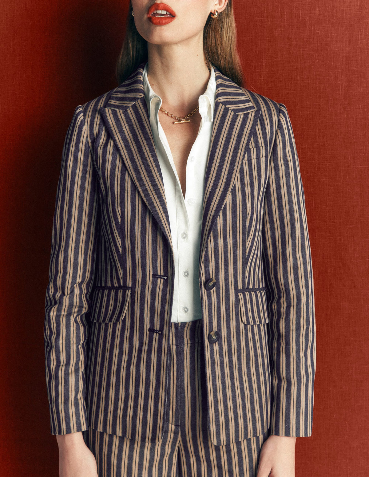 Stamford Tailored Blazer-Navy, Camel Tram Stripe