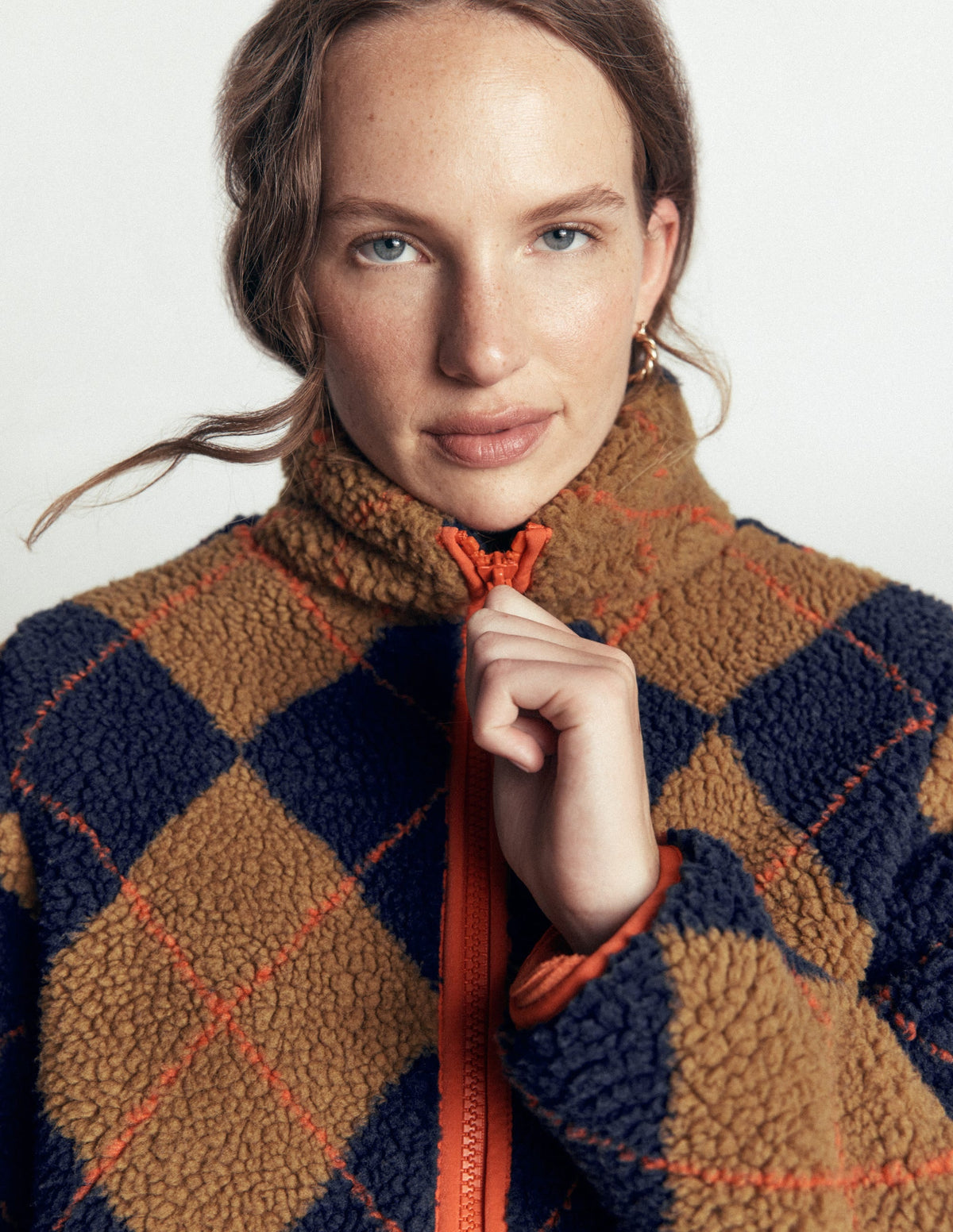 Alnwick Borg Jacket-Camel, Navy & Orange Argyle