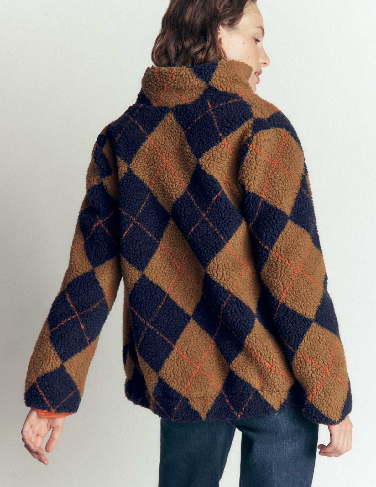 Alnwick Borg Jacket-Camel, Navy & Orange Argyle