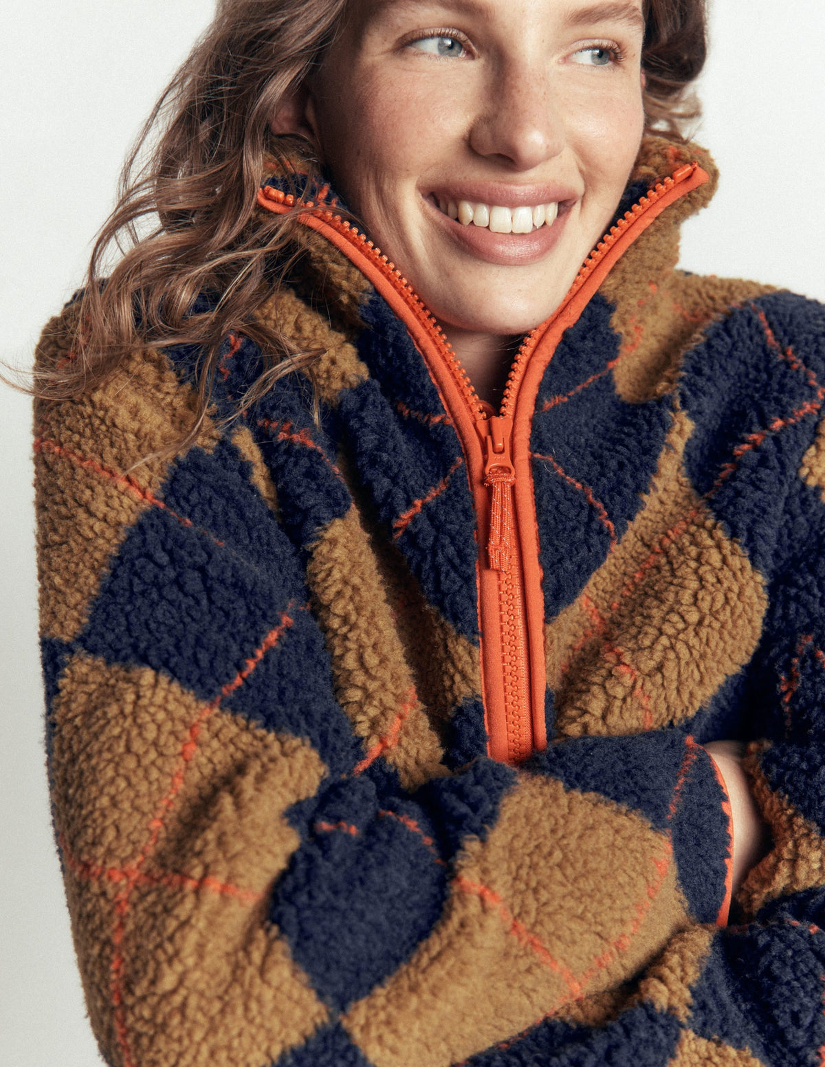 Alnwick Borg Jacket-Camel, Navy & Orange Argyle