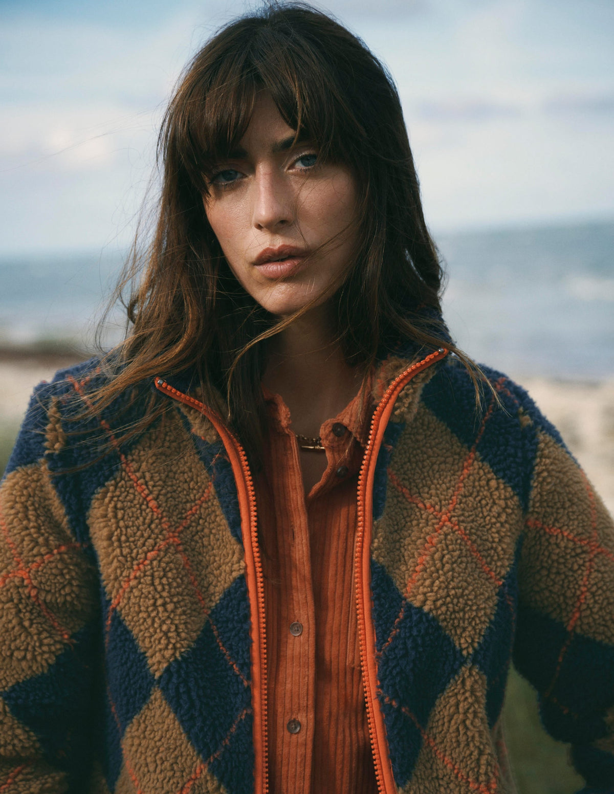 Alnwick Borg Jacket-Camel, Navy & Orange Argyle
