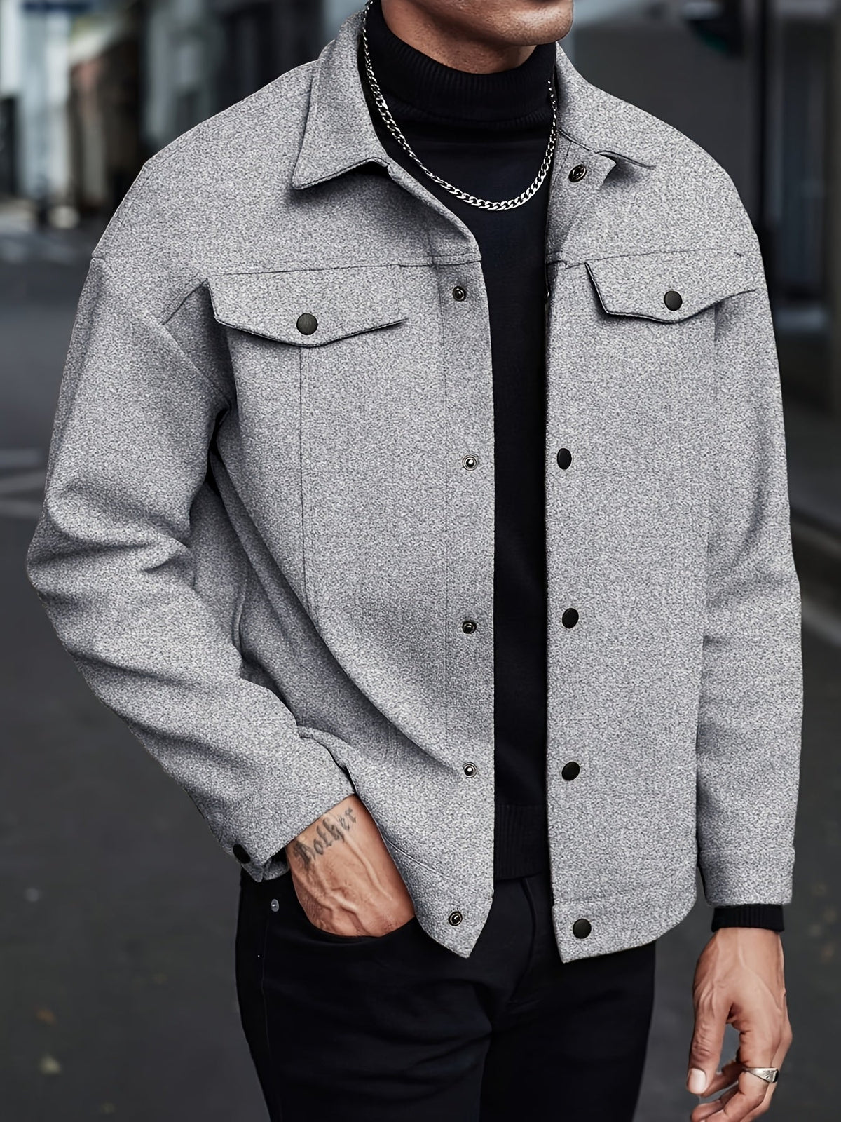 Men’s Modern Notch Lapel Snap-Front Jacket