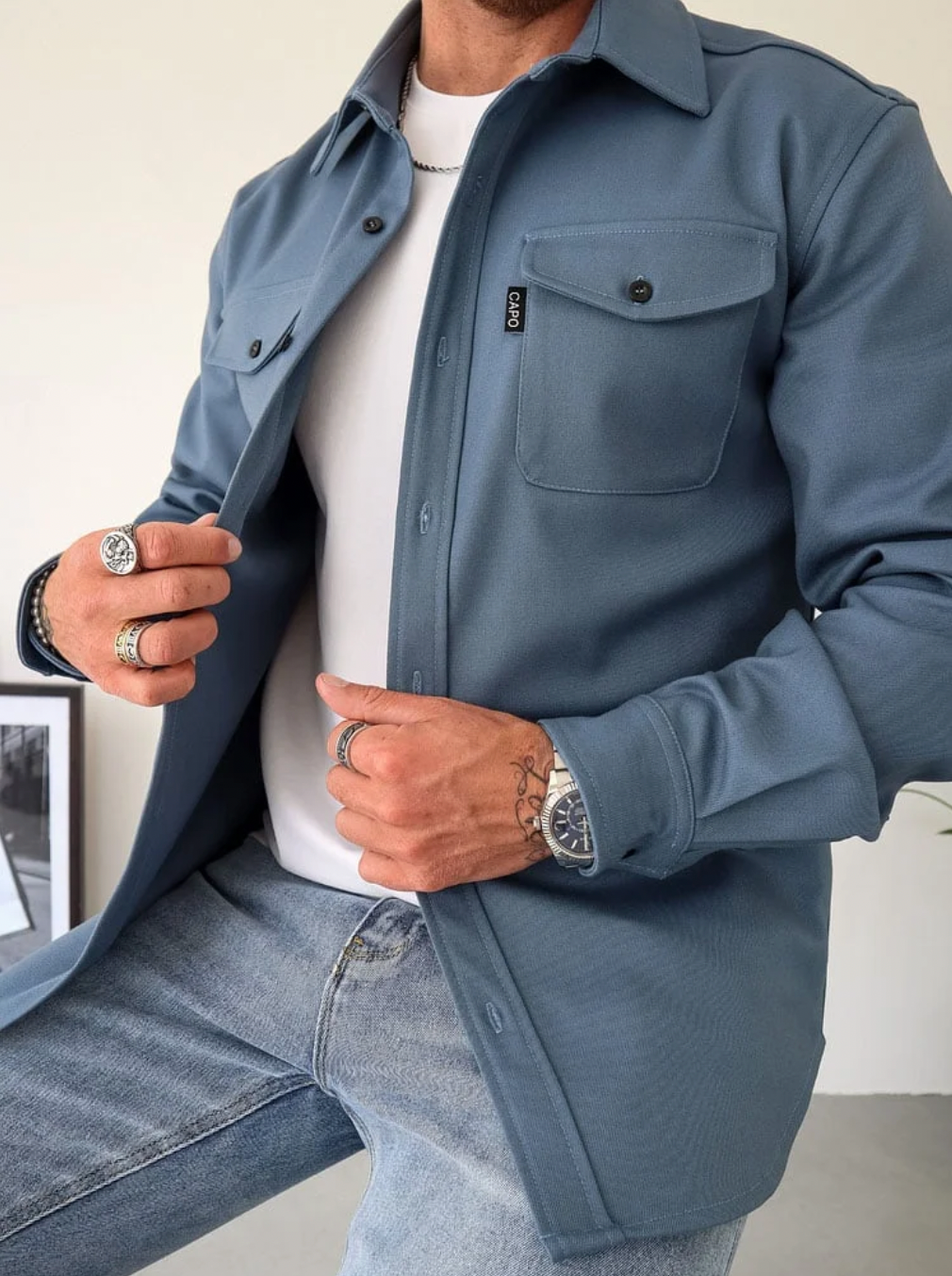 Men’s Lightweight Button-Front Utility Shirt Jacket