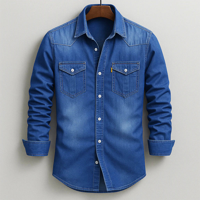 Men’s Rugged Dual-Pocket Denim Button-Up Shirt