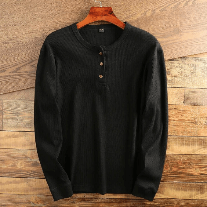 Men’s Textured Waffle-Knit Button-Placket Henley