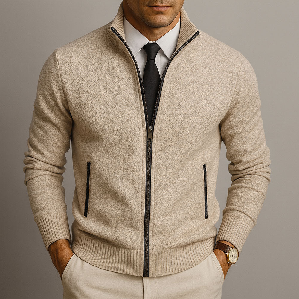 Men’s Marled Knit Stand Collar Full-Zip Cardigan