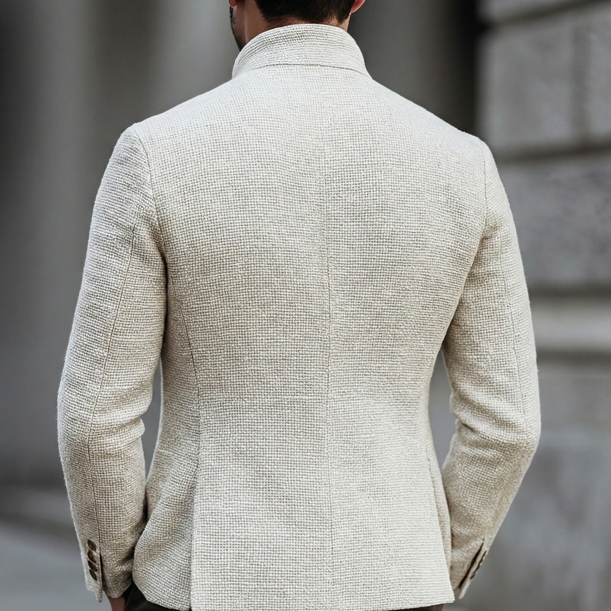 Men’s Textured Waffle-Knit Stand Collar Cardigan