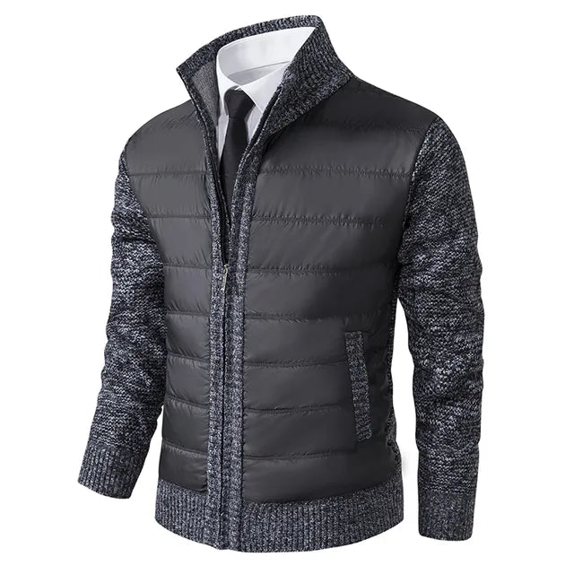 Men’s Quilted Front Knit-Sleeve Stand Collar Jacket