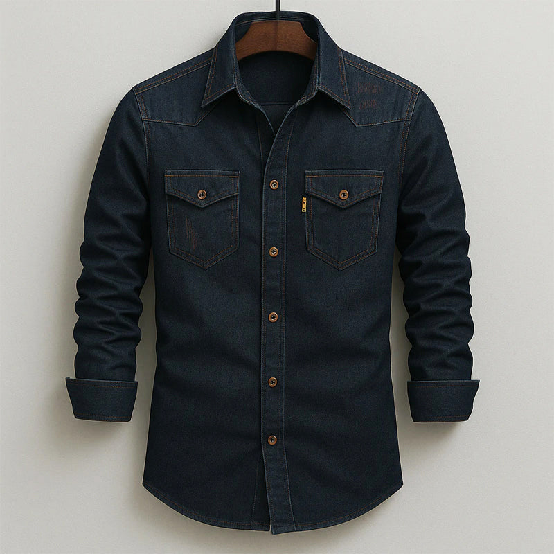 Men’s Rugged Dual-Pocket Denim Button-Up Shirt