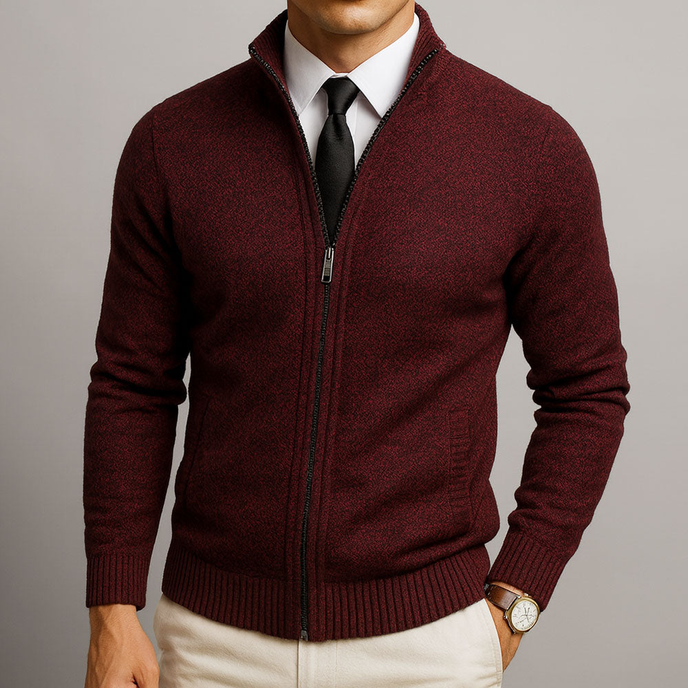 Men’s Marled Knit Stand Collar Full-Zip Cardigan