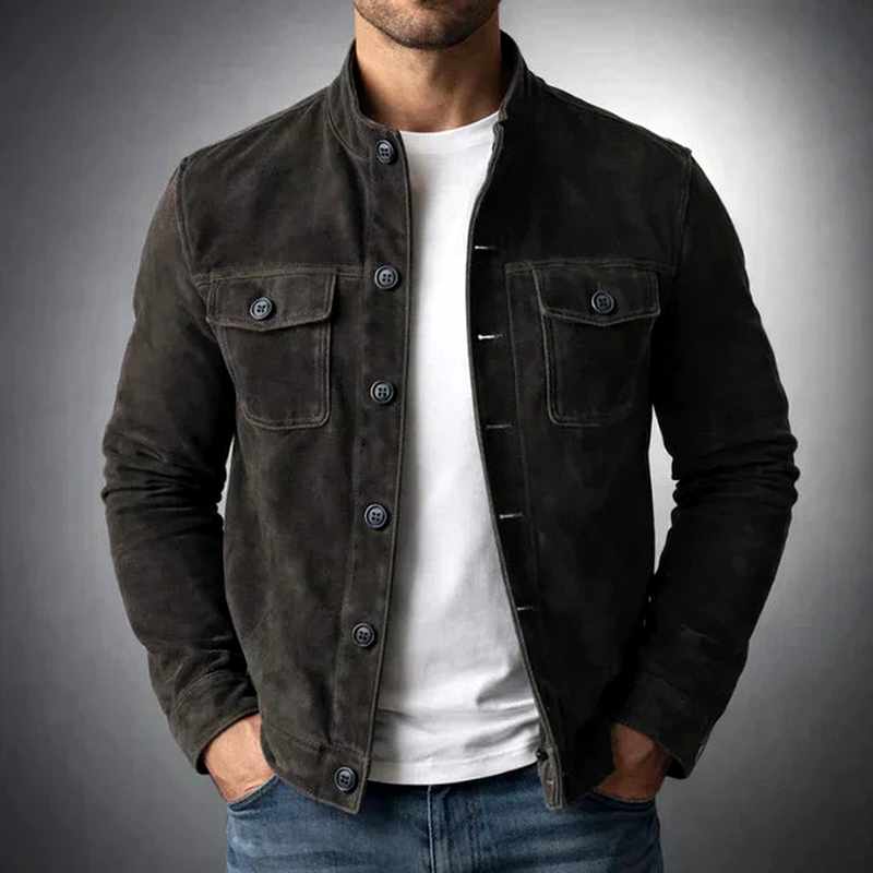 Men’s Modern Tailored Stand-Collar Button Jacket