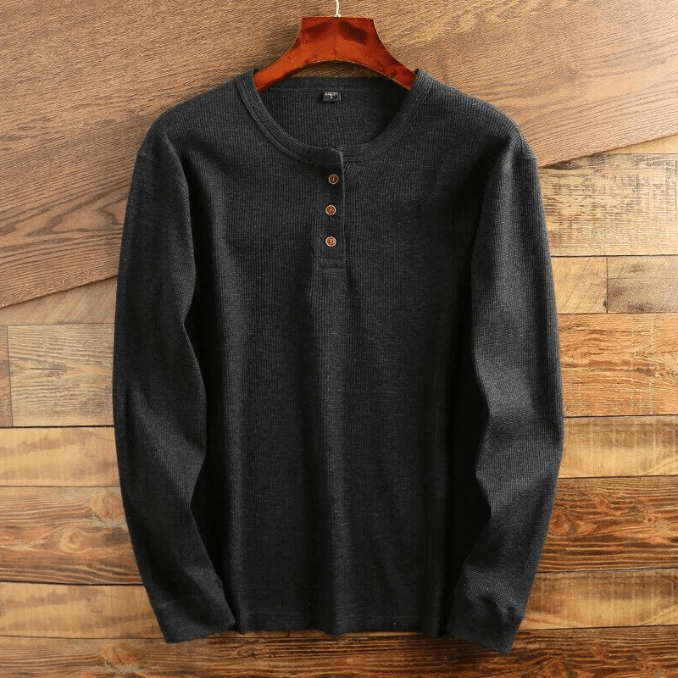 Men’s Textured Waffle-Knit Button-Placket Henley