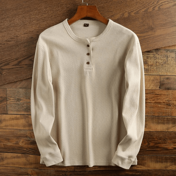 Men’s Textured Waffle-Knit Button-Placket Henley