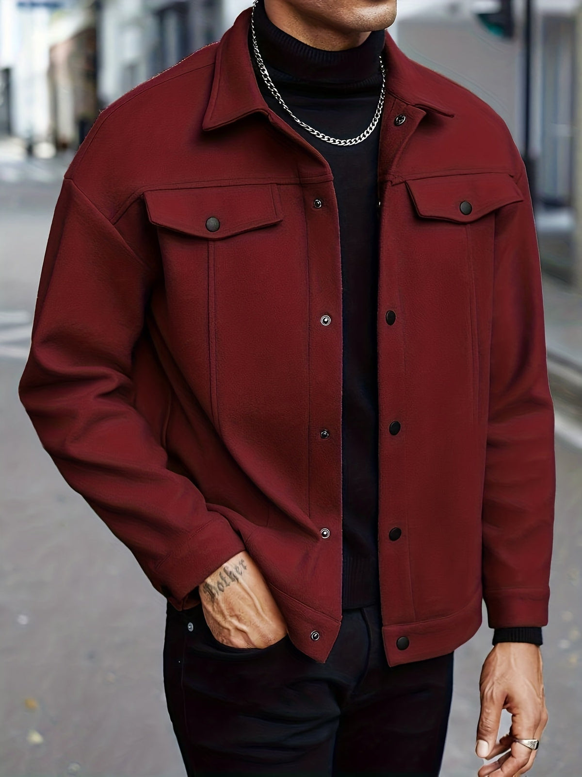 Men’s Modern Notch Lapel Snap-Front Jacket