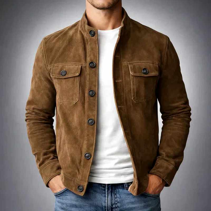 Men’s Modern Tailored Stand-Collar Button Jacket