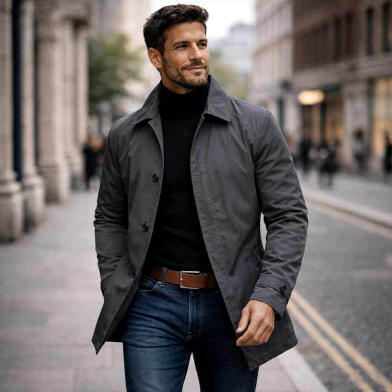 Men’s Quilted Mid-Length Notch Lapel Jacket