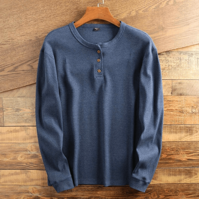 Men’s Textured Waffle-Knit Button-Placket Henley