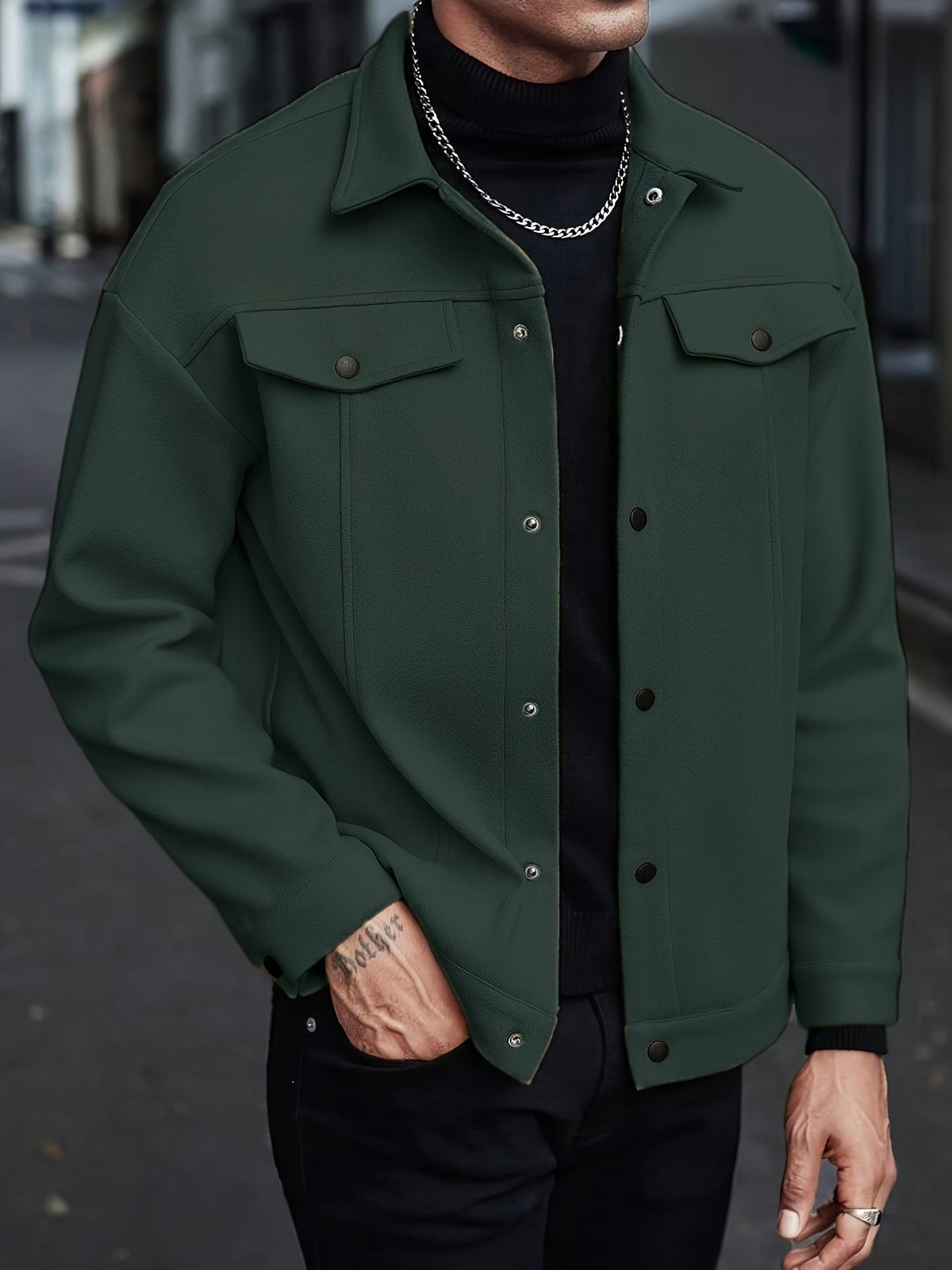 Men’s Modern Notch Lapel Snap-Front Jacket