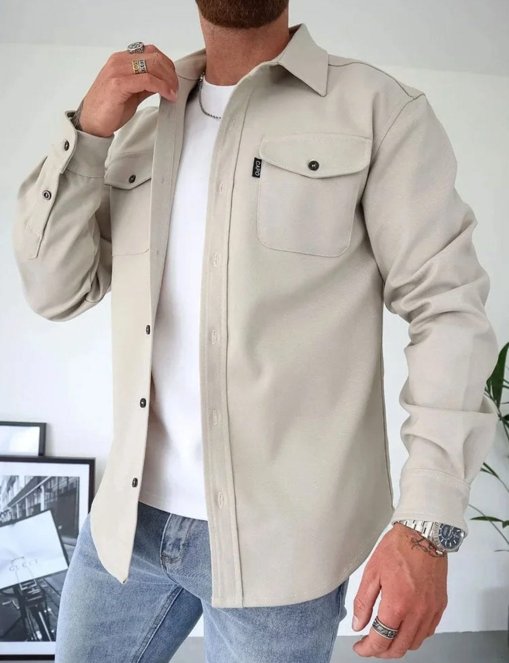 Men’s Lightweight Button-Front Utility Shirt Jacket