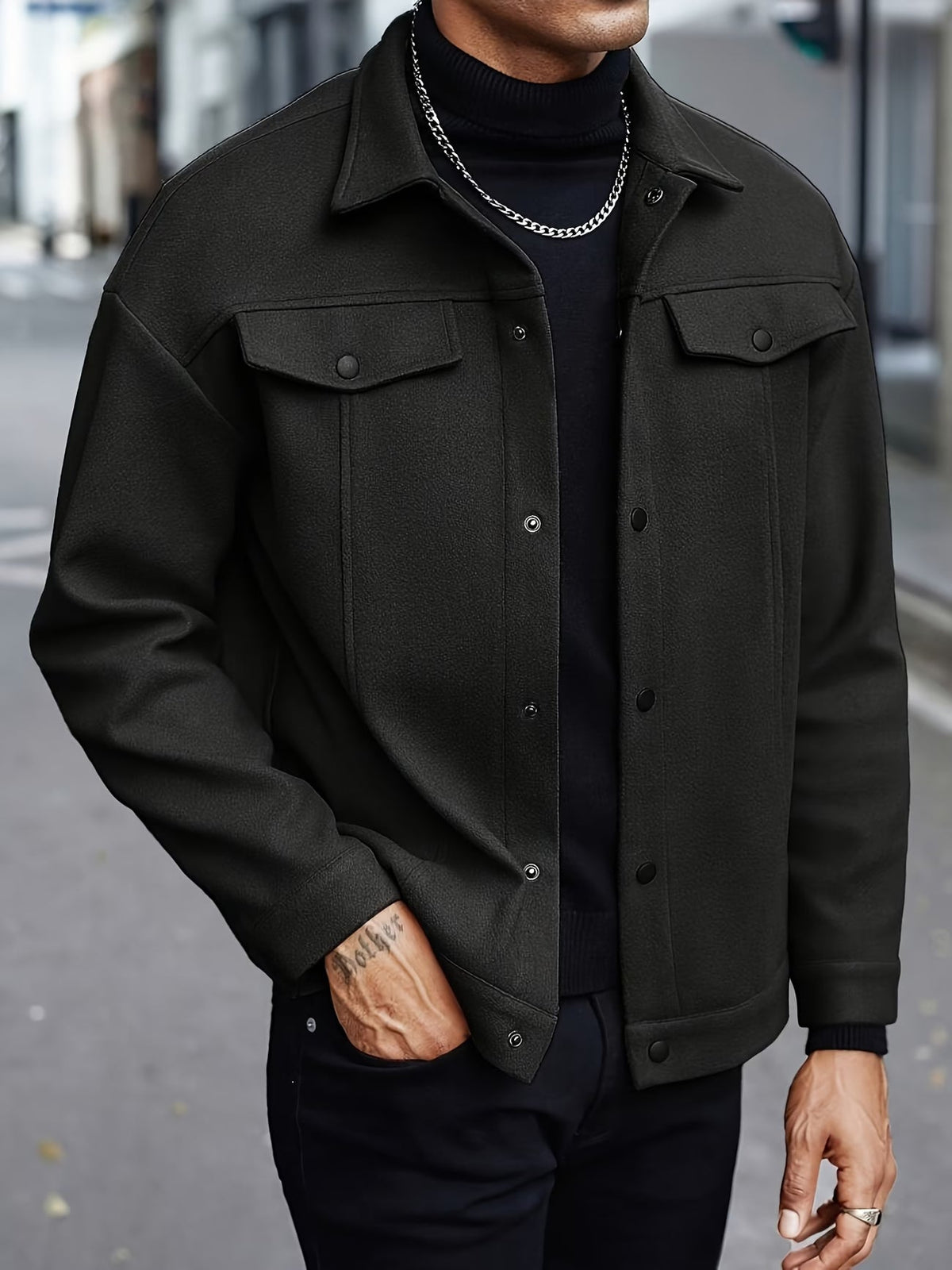 Men’s Modern Notch Lapel Snap-Front Jacket