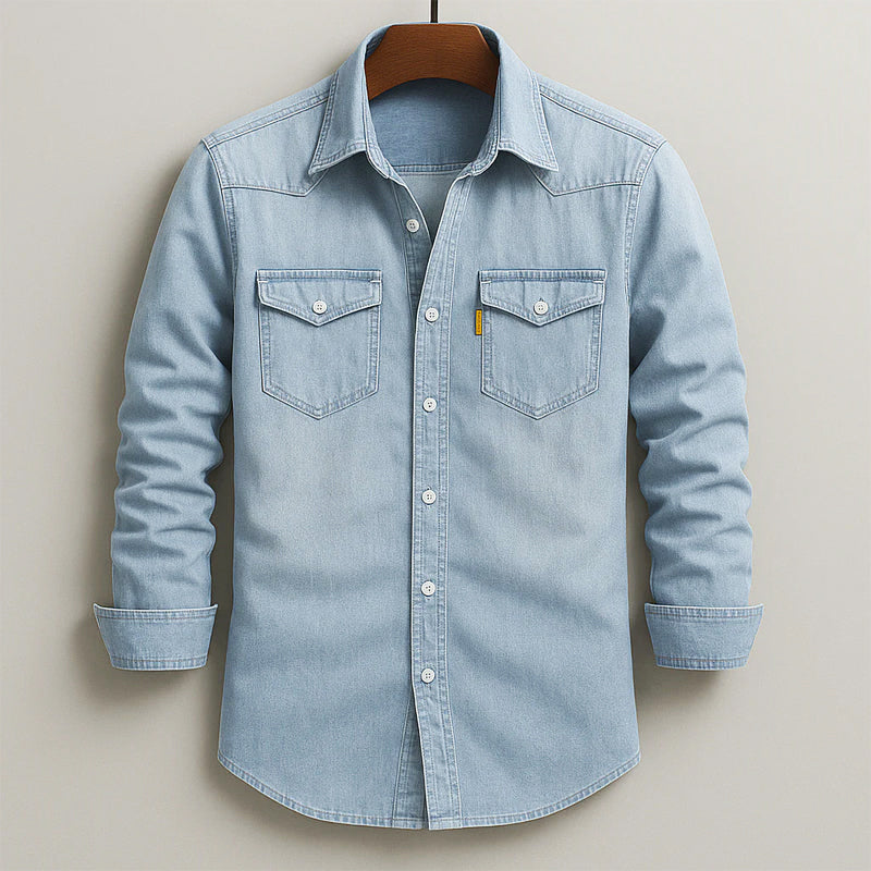 Men’s Rugged Dual-Pocket Denim Button-Up Shirt