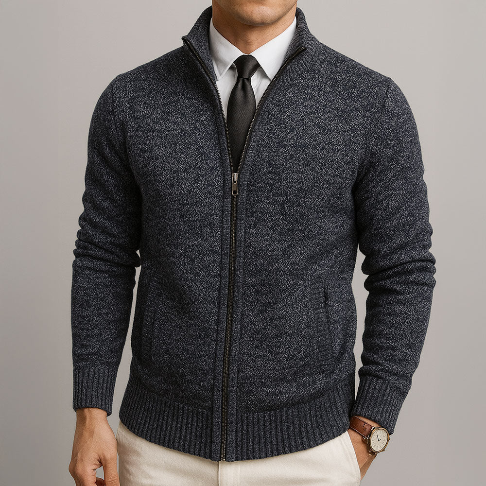 Men’s Marled Knit Stand Collar Full-Zip Cardigan