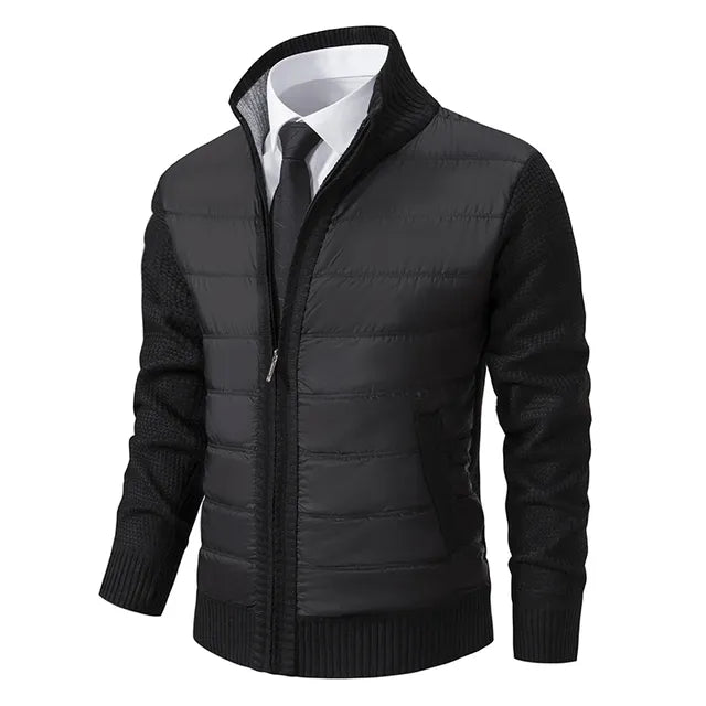 Men’s Quilted Front Knit-Sleeve Stand Collar Jacket
