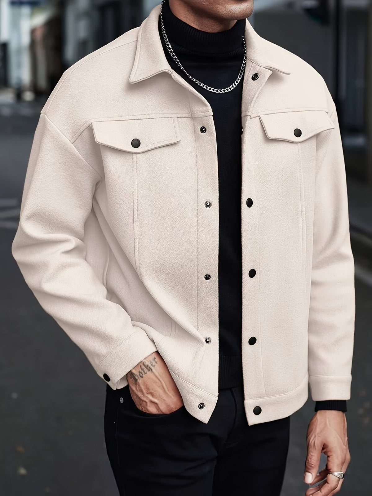Men’s Modern Notch Lapel Snap-Front Jacket