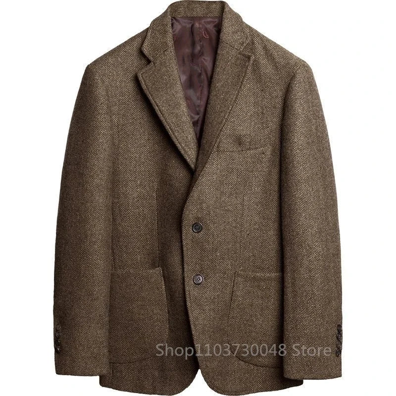 Men’s Gray Wool Tweed Herringbone Blazer