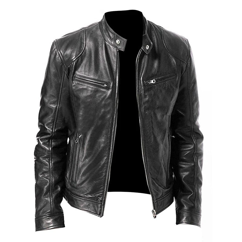 Heritage Espresso Leather Biker Jacket | Zipper Accent