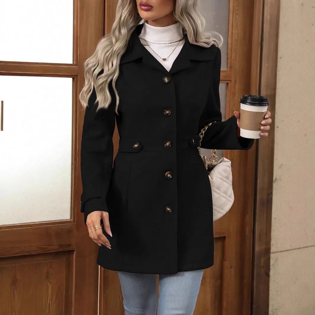 Elegant Beige Button-Down Mid Coat – Autumn/Winter Essential