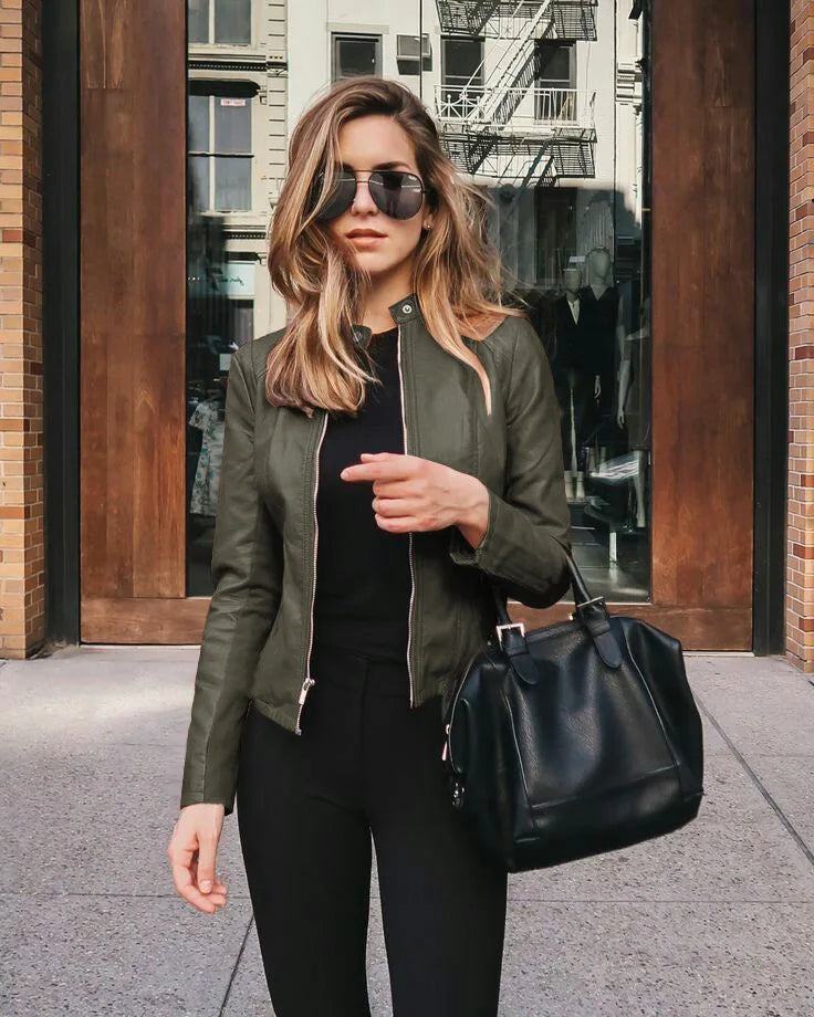 Urban Chic Black Faux-Leather Biker Jacket – Slim-Fit Streetwear