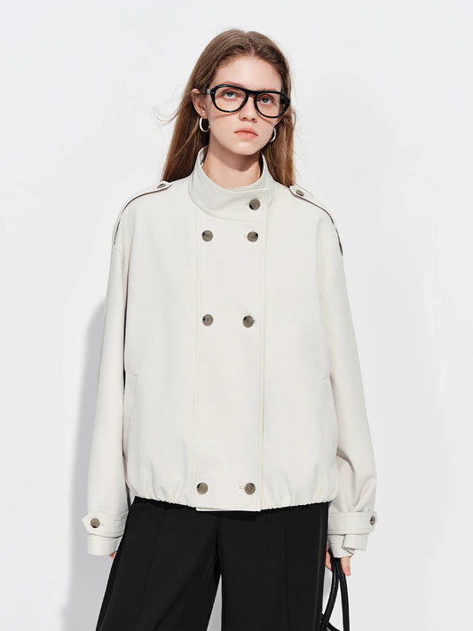 Women’s Brown Faux Leather Short Trench Coat