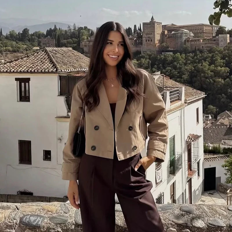 Chic Cropped Double-Breasted Trench Jacket