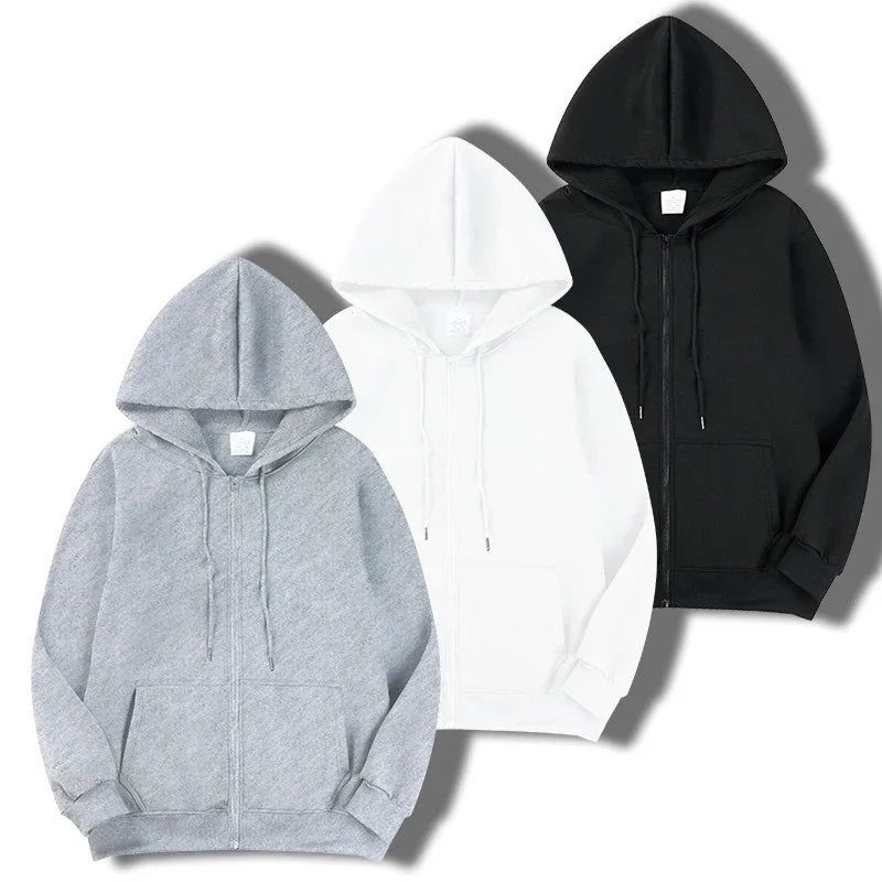 Essential Full-Zip Hoodie Collection | Grey, White & Black Trio