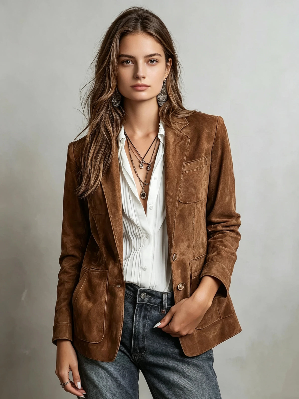 Sophisticated Tan Suede Blazer – Chic Tailored Outerwear