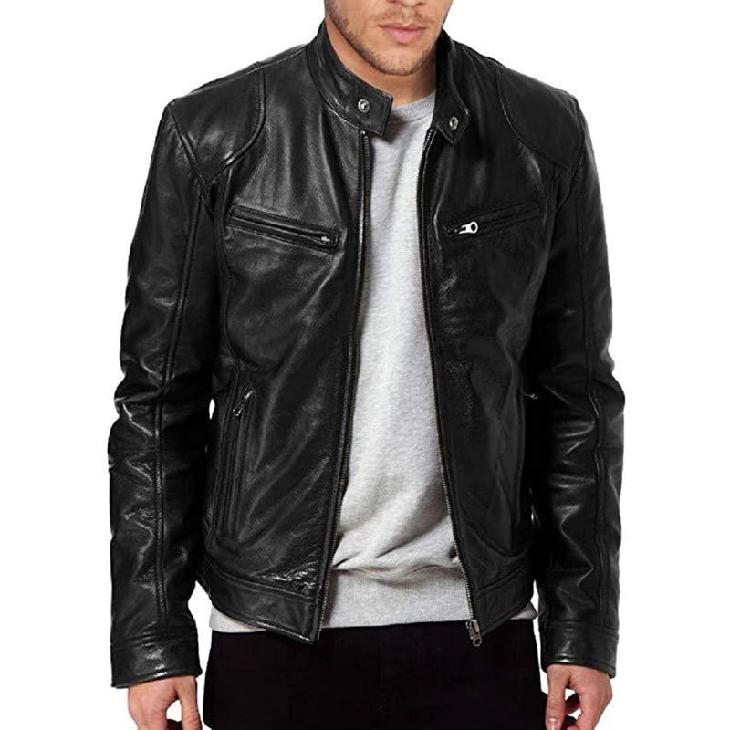 Heritage Espresso Leather Biker Jacket | Zipper Accent