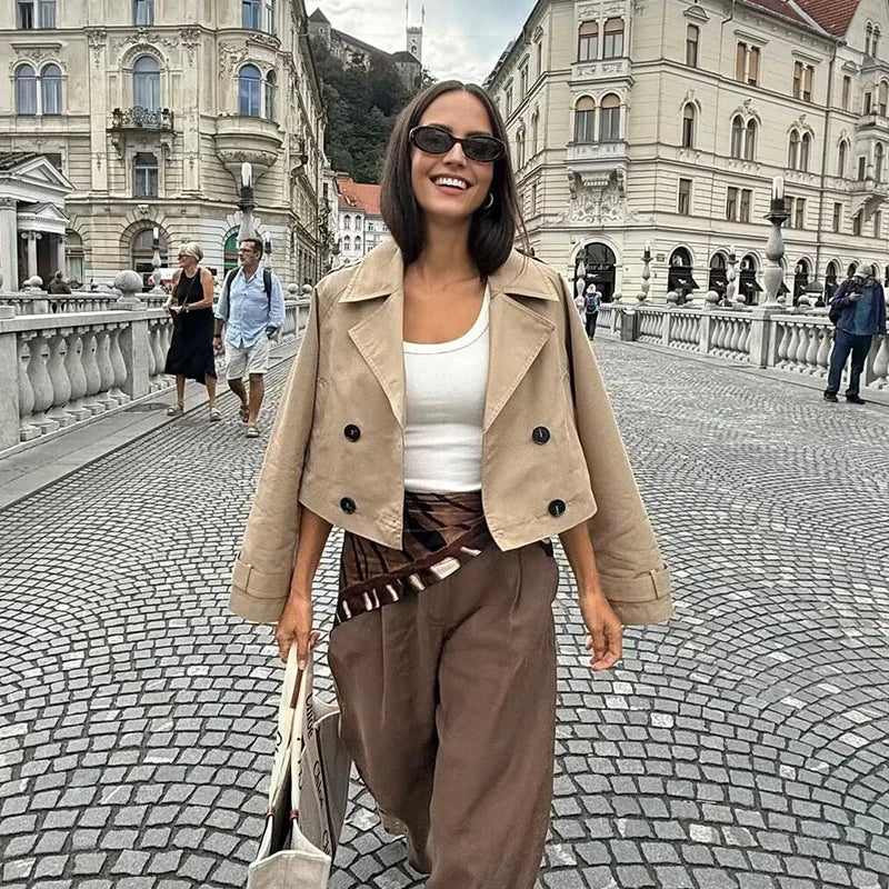 Chic Cropped Double-Breasted Trench Jacket