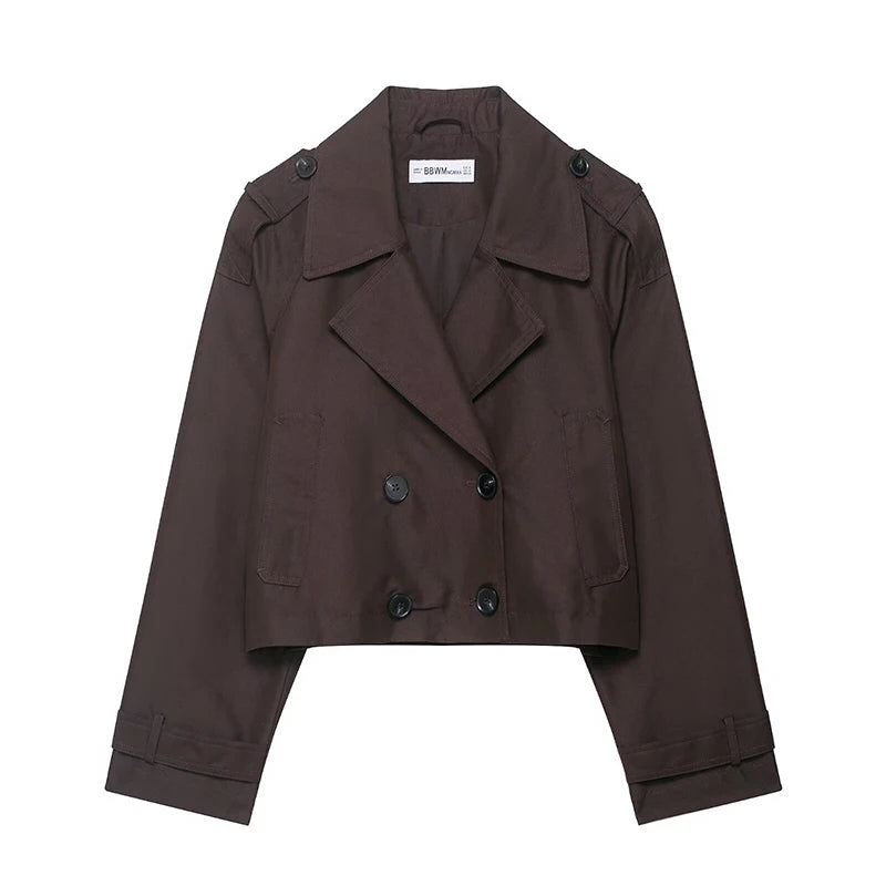 Chic Cropped Double-Breasted Trench Jacket