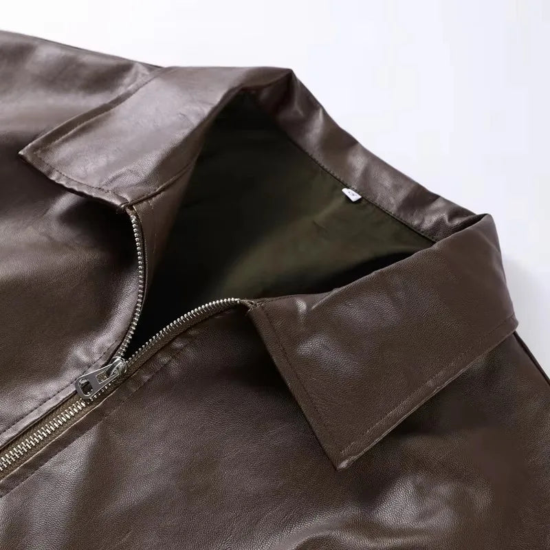 Vintage Belted Faux-Leather Bomber Jacket – Espresso & Onyx Edition