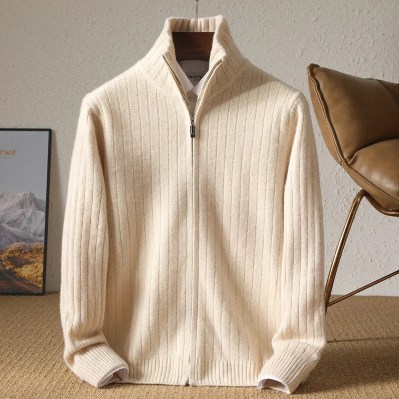 Luxe Off-White Full-Zip Knit Cardigan