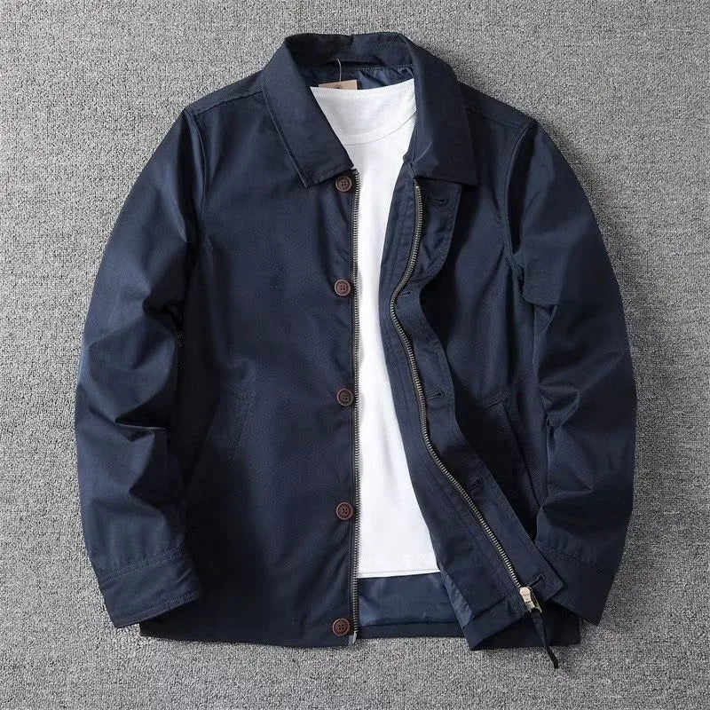 The Classic Navy Workwear Jacket | Zip & Button Closure
