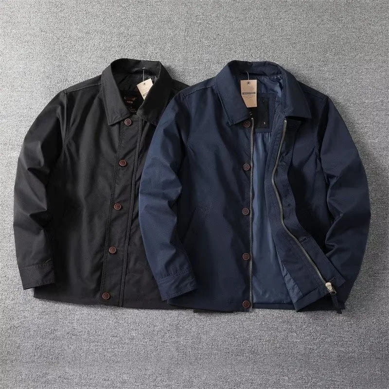 The Classic Navy Workwear Jacket | Zip & Button Closure