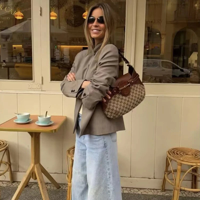 Modern Asymmetric High-Neck Blazer