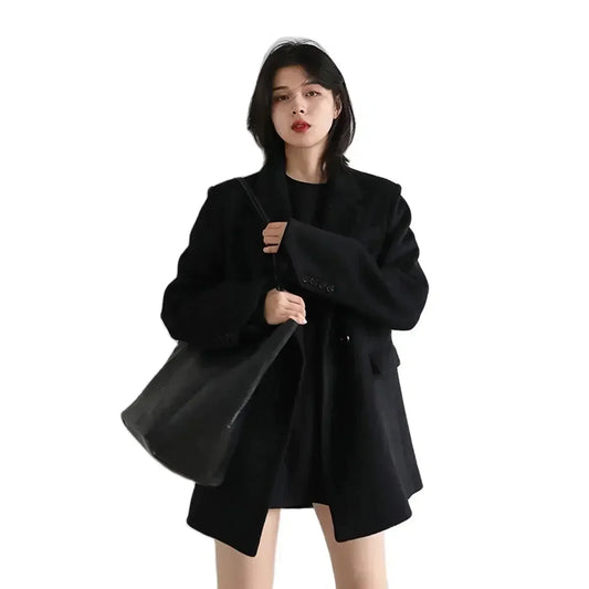 Women's Mid-Length Wool Blend Blazer Coat